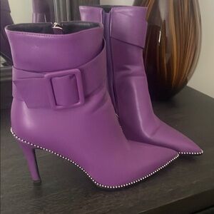 Purple Ankle Boots with Rhinestone Trim